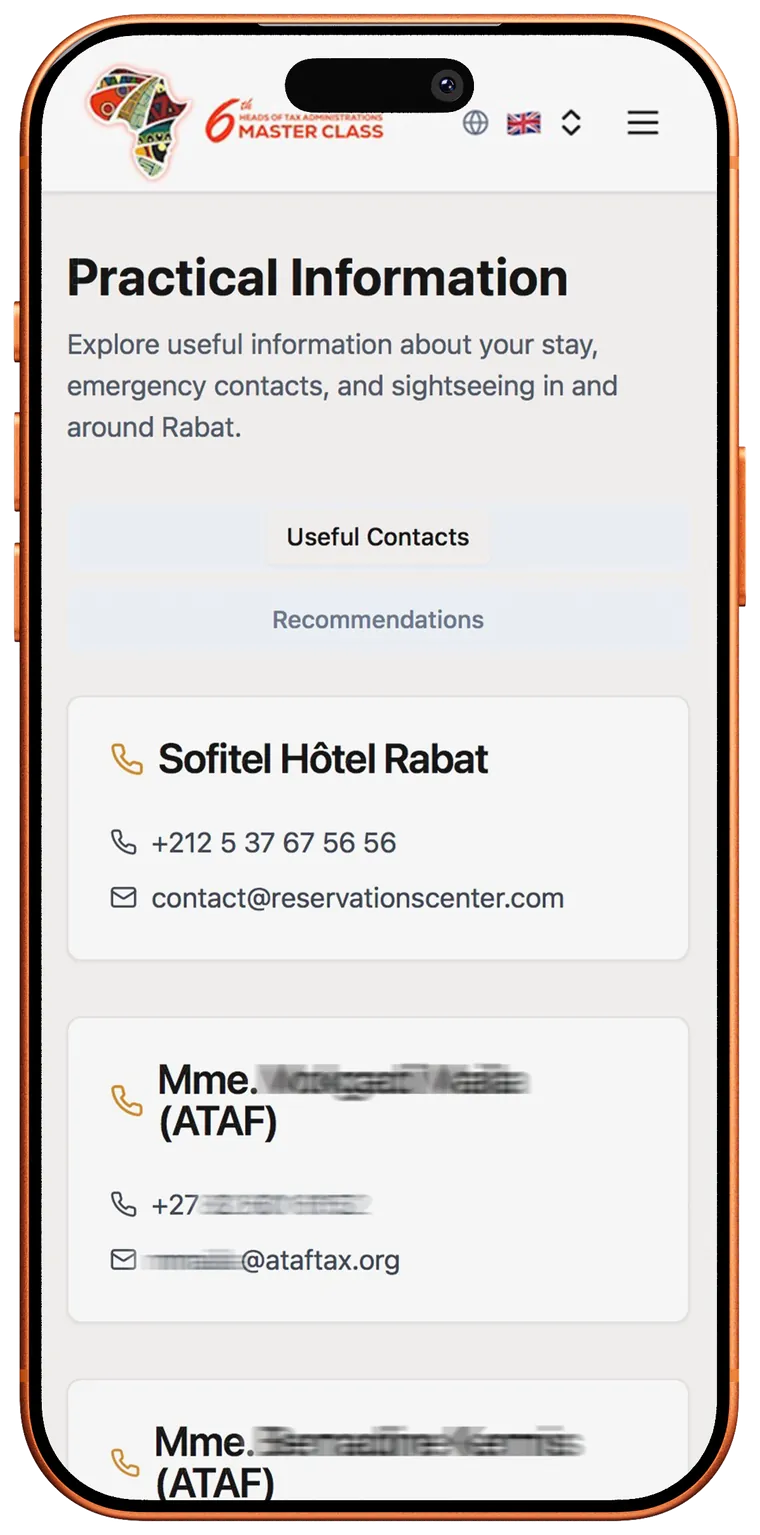 Useful contacts screen