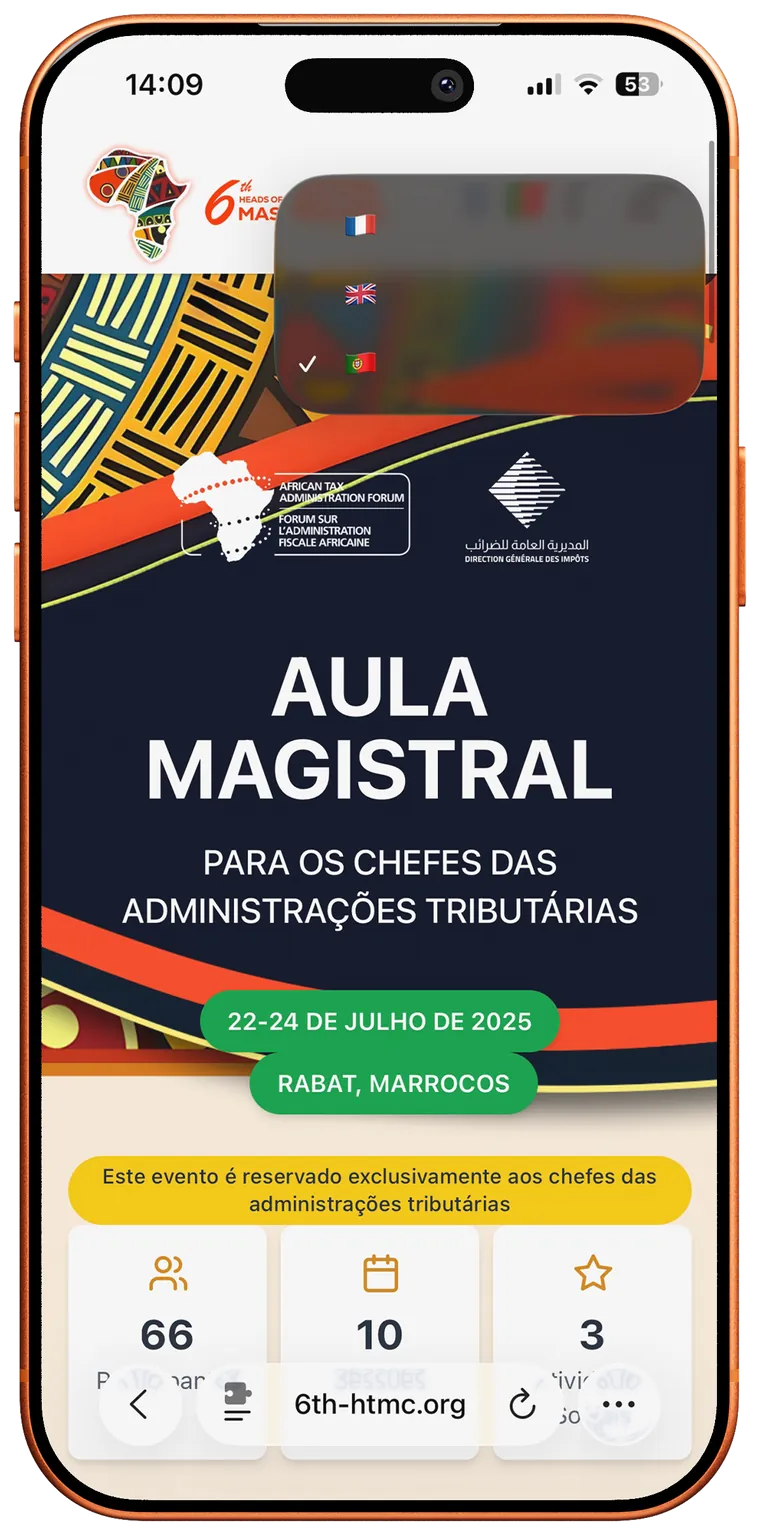 Master Class screen in Portuguese