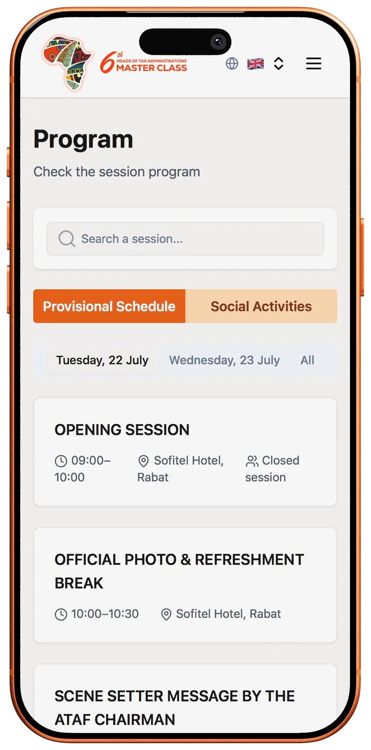 Program screen listing the opening session