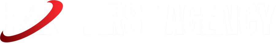 First Agency logo, FA monogram with a red swoosh and the words First Agency