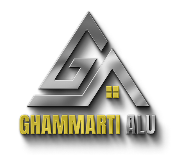 Ghammarti Alu logo: a GA monogram shaped like a roof with a small window, and the name below in yellow and white.