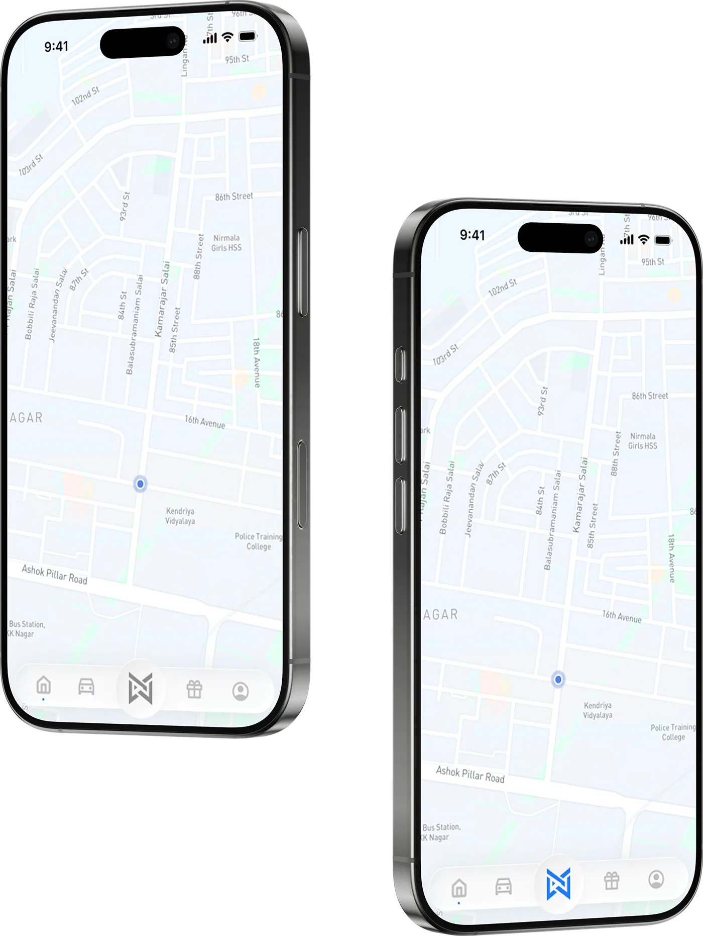 Two phones showing the live driving map
