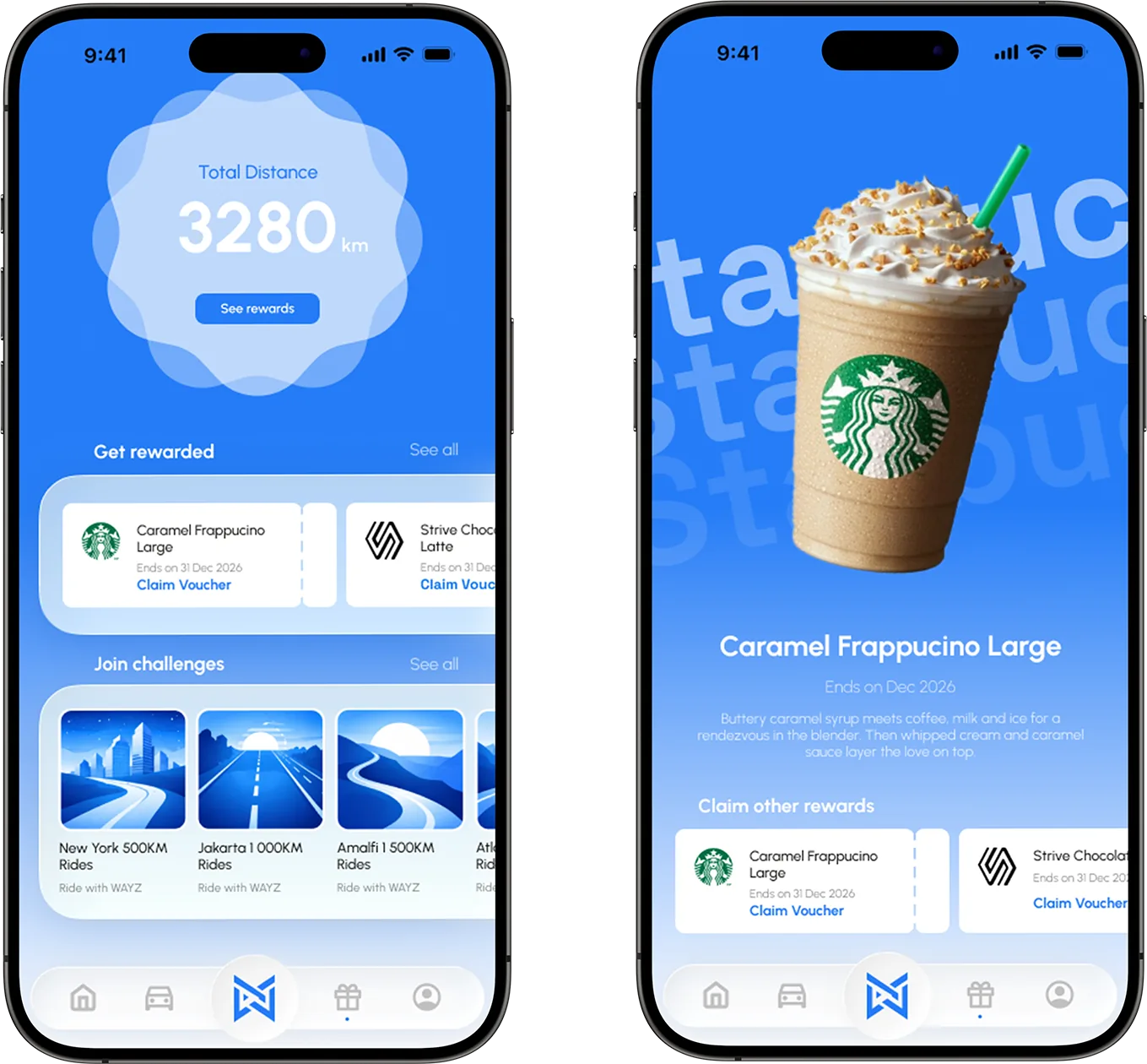 Rewards center and a reward detail screen
